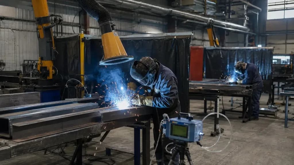 Pracovní prostředí ve svařovně nebo kovovýrobě